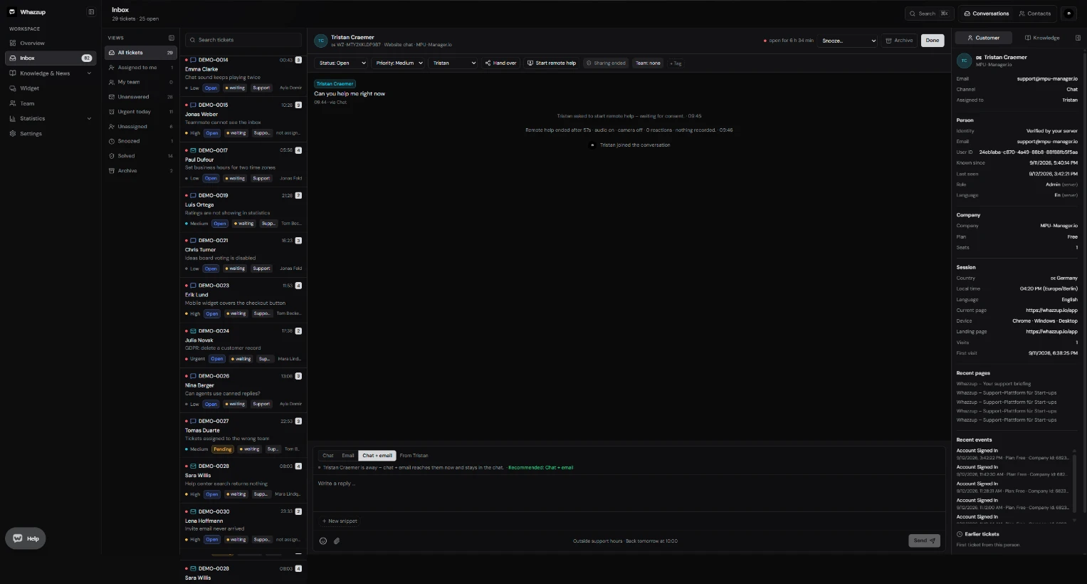 Shared inbox for chat and email