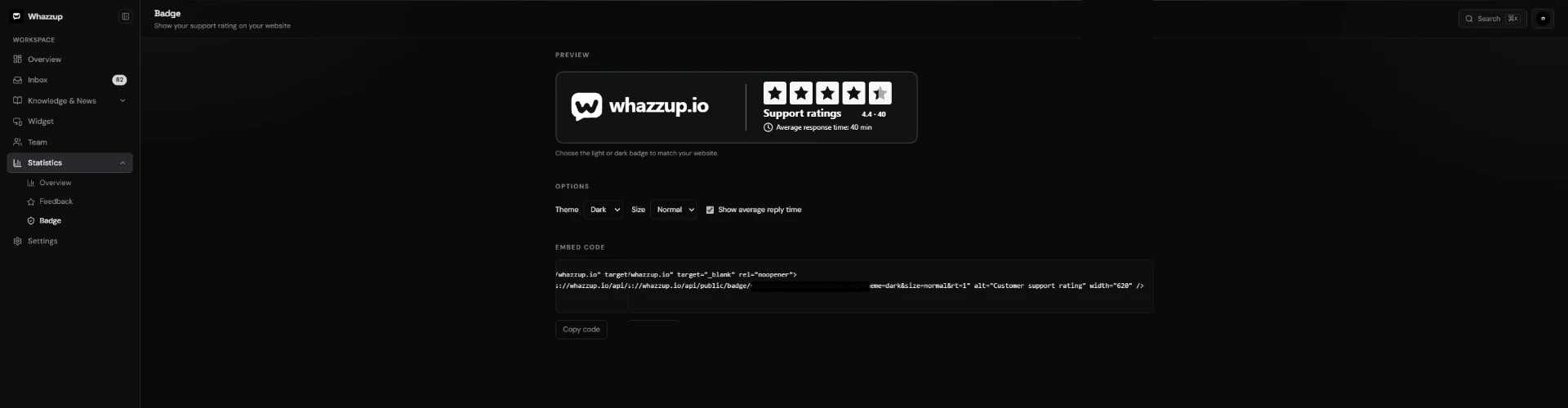 Whazzup support rating badge for websites