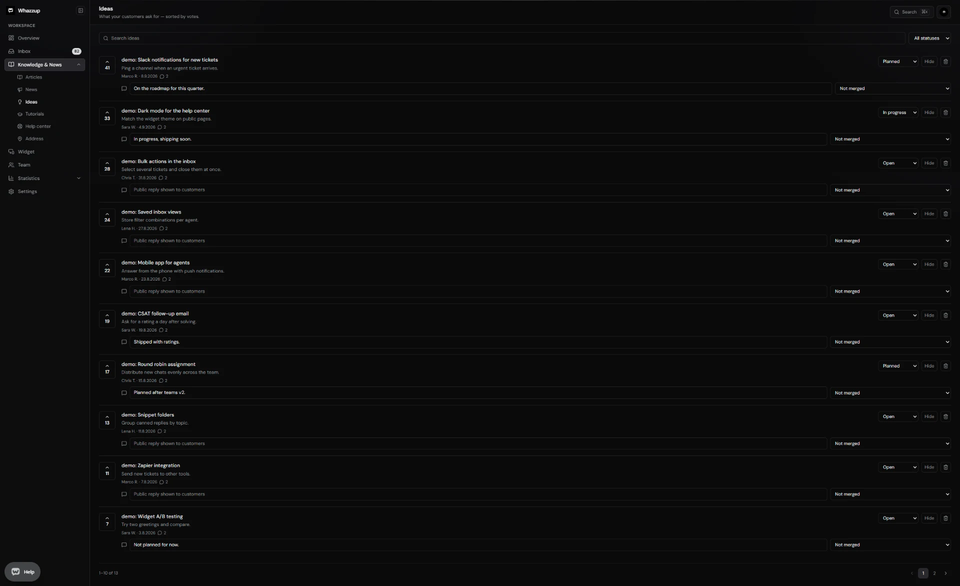 Product ideas board inside your widget