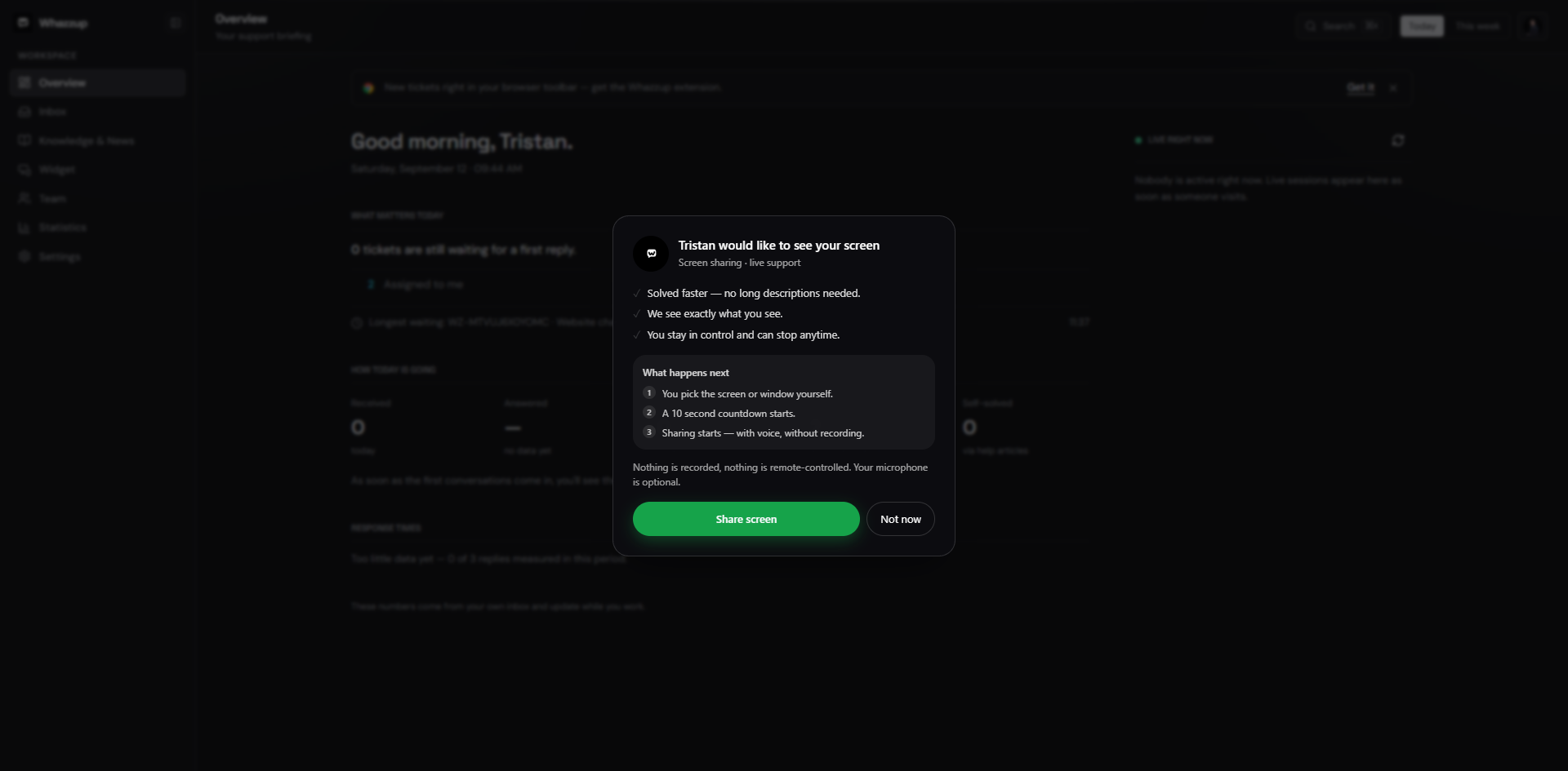 Screen sharing support without downloads